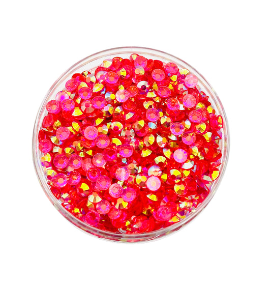 TRANSPARENT AB Resin / Jelly Round Flat Back Rhinestones  - Strawberry Lemonade