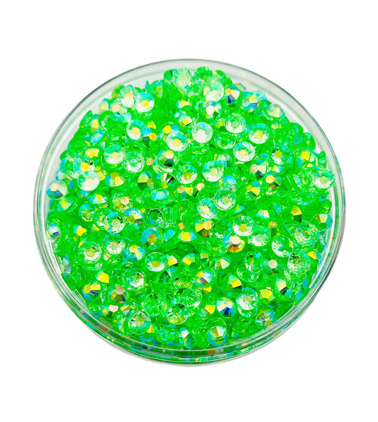 TRANSPARENT AB Resin / Jelly Round Flat Back Rhinestones  - Sour Apple