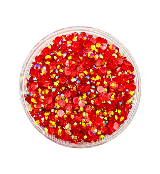TRANSPARENT AB Resin / Jelly Round Flat Back Rhinestones  - Wild Cherry