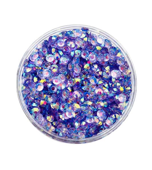 TRANSPARENT AB Resin / Jelly Round Flat Back Rhinestones  - Luscious Lavender