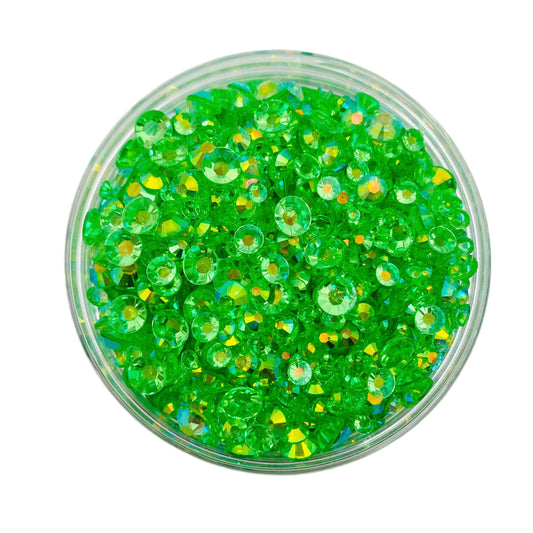 TRANSPARENT AB Resin / Jelly Round Flat Back Rhinestones  - Lime Jelly Bean