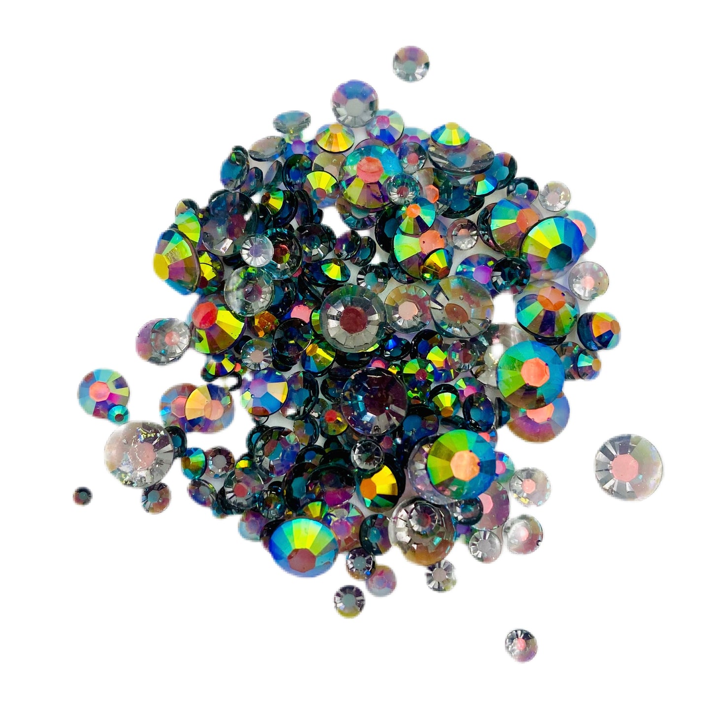 TRANSPARENT AB Resin / Jelly Round Flat Back Rhinestones  - Rainbow Black Licorice