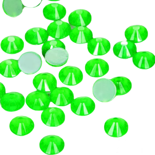 Neon Green Round Glass Flatback Crystals