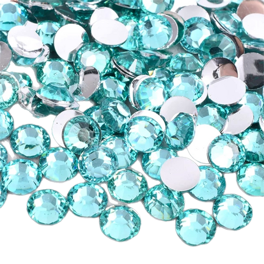 Aqua Resin Foil Back Round Flat Back Rhinestones