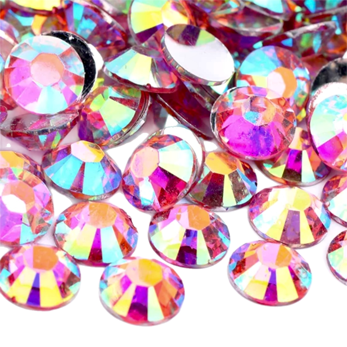 Dark Pink AB Resin Foil Back Round Flat Back Rhinestones