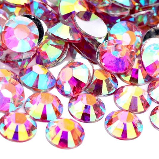 Dark Pink AB Resin Foil Back Round Flat Back Rhinestones