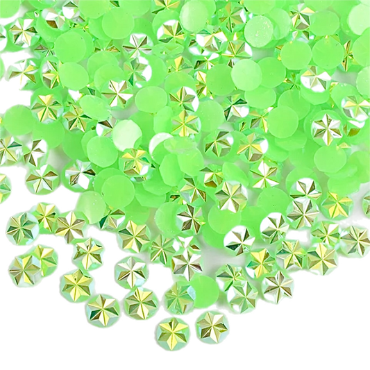 Flower / Star 5mm Jelly Light Emerald AB Round Flat Back Rhinestones