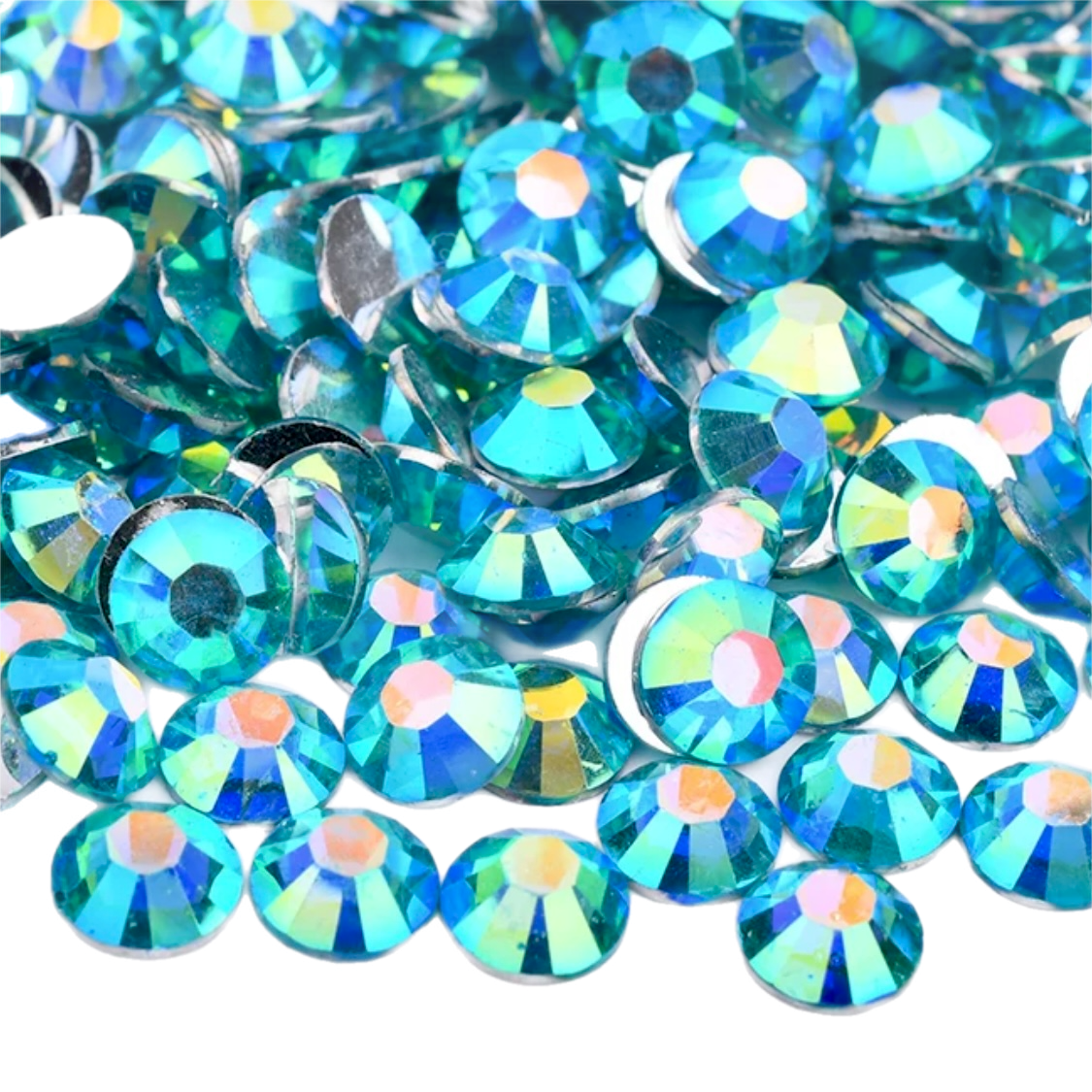 Blue Zircon AB Resin Foil Back Round Flat Back Rhinestones