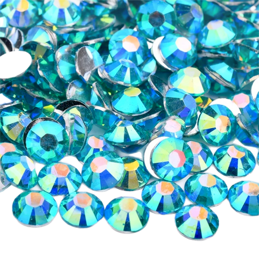 Blue Zircon AB Resin Foil Back Round Flat Back Rhinestones