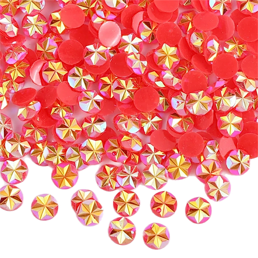 Flower / Star 5mm Jelly Siam AB Round Flat Back Rhinestones