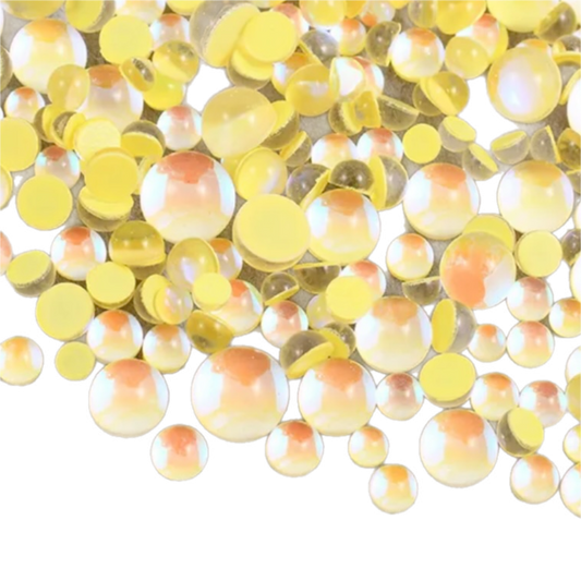 Yellow Happy Mermaid Tears Round Glass Flatback Crystals