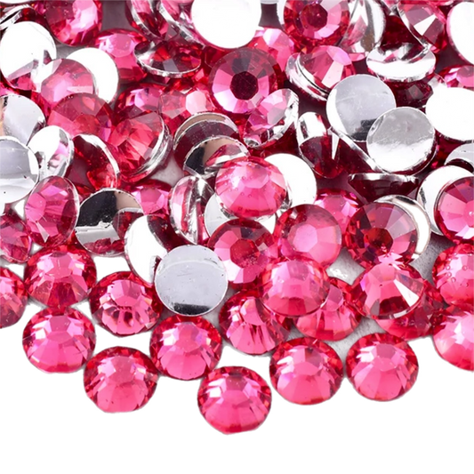 Dark Pink Resin Foil Back Round Flat Back Rhinestones