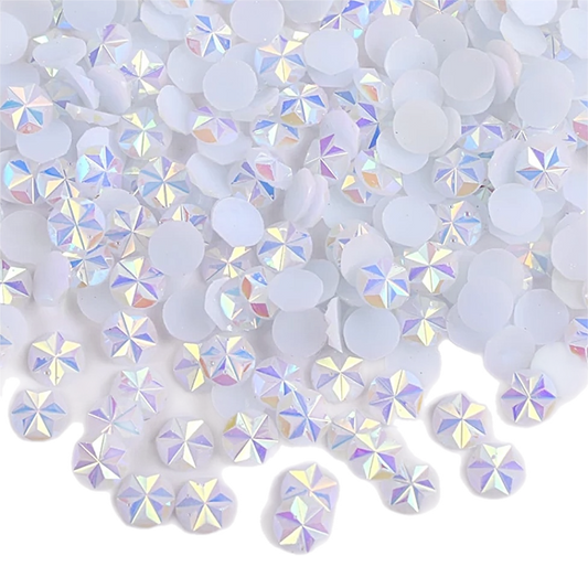 Flower / Star 5mm Jelly White AB Round Flat Back Rhinestones