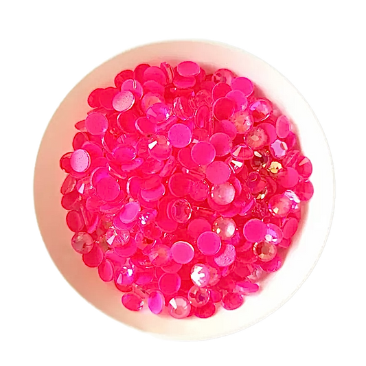 Luminescent Neon Rose AB Round Glass Flatback Crystals